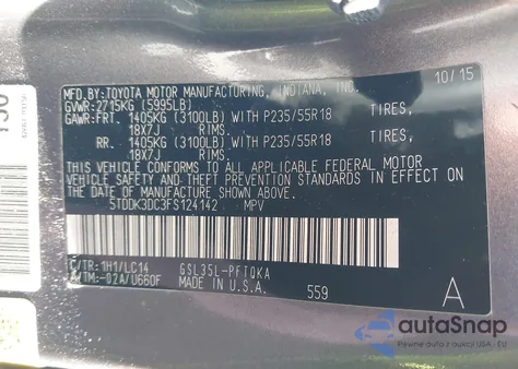 2015 Toyota Sienna Xle Premium 7 Passenger from USA, damaged, VIN 5TDDK3DC3FS124142